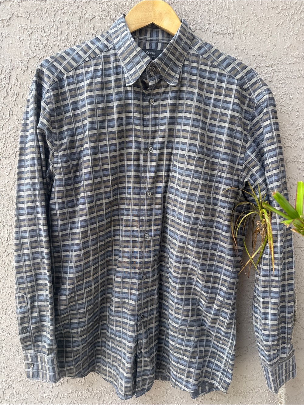 Zanella Gray and Blue Plaid Button-Down Shirt